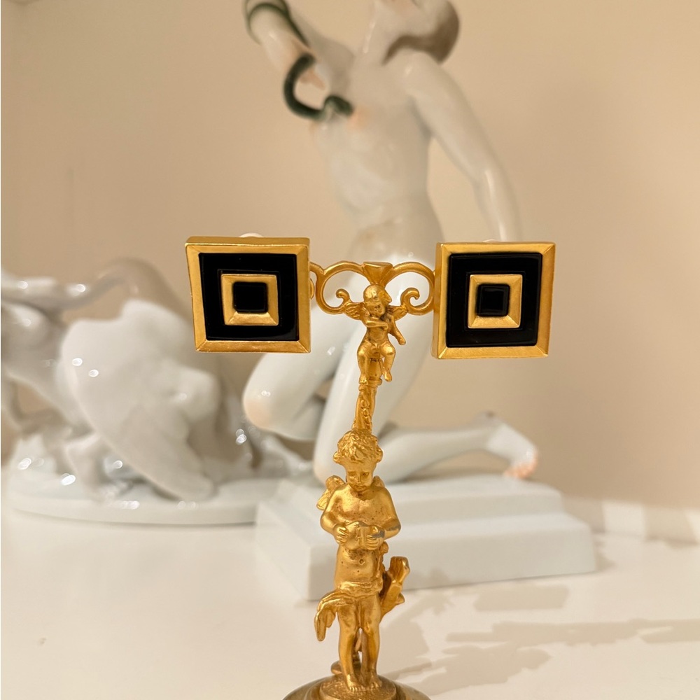 Vintage Karl Lagerfeld Black and Gold Geometric Earrings